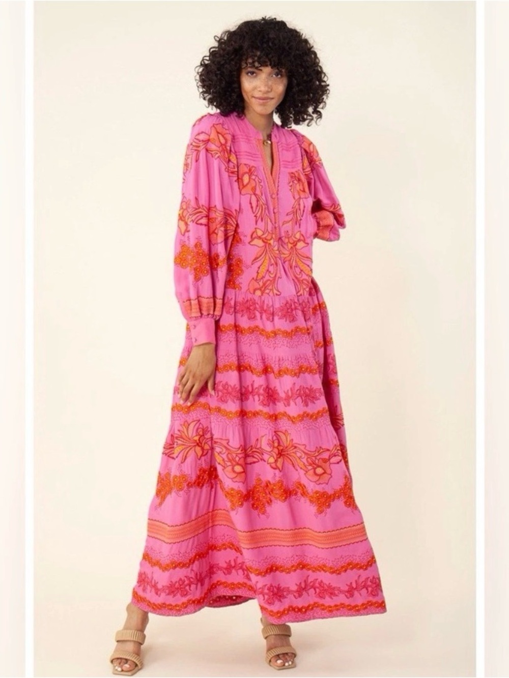 Hale Bob Janina Embroidered Maxi Dress- Pink